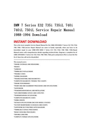 download BMW 7 E32 735i 735iL 740i 740iL 750iL workshop manual