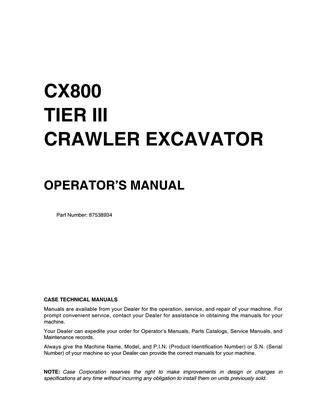 download Case CX800 Tier 3 Crawler Excavator s able workshop manual