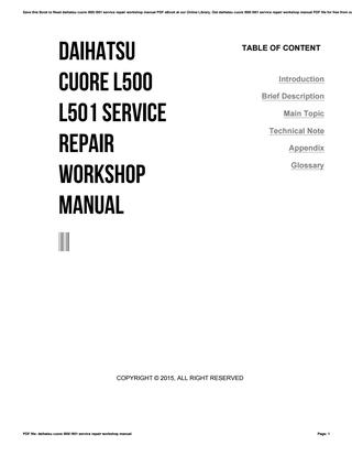 download DAIHATSU CUORE L500 L501 workshop manual