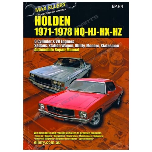 Gregory's Workshop Repair Manual Holden HQ HJ 1971 to 1976 8Cylinder 253 308 350