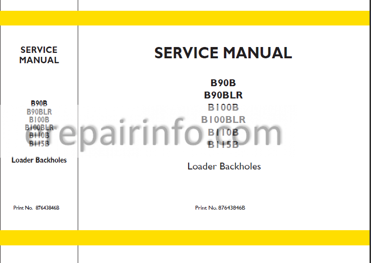 download Holland B90B B90BLR B100B B100BLR B110B B115B Loader Backhole able workshop manual