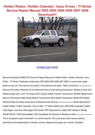 download ISUZU D MAX RODEO COLORADO RA7 KB TFR TFS workshop manual