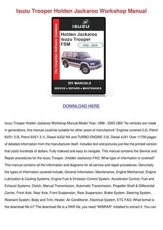 download ISUZU TROOPER BIGHORN Rodeo Amigo Vehicross 4JG2 4JX1 6VD1 6VE1 workshop manual