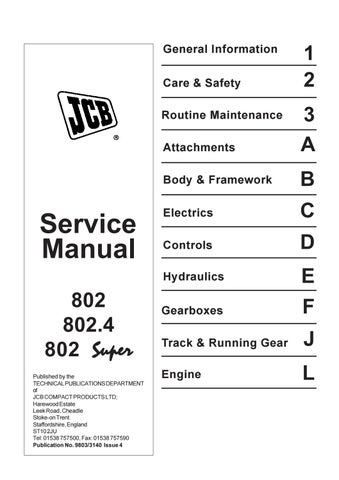 download JCB 802 Super Mini Excavator able workshop manual