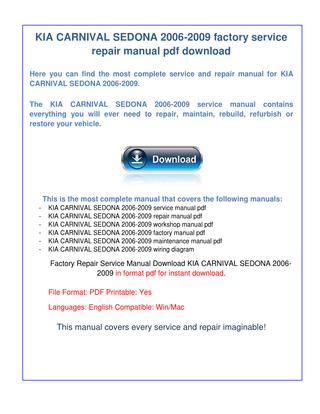 download KIA CARNIVAL SEDONA workshop manual