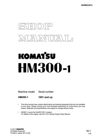 download KOMATSU HM300 1L Articulated Dump Truck Operation able workshop manual