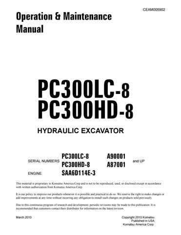 download KOMATSU PC300LC 8 PC300HD 8 Hydraulic Excavator + Operation able workshop manual