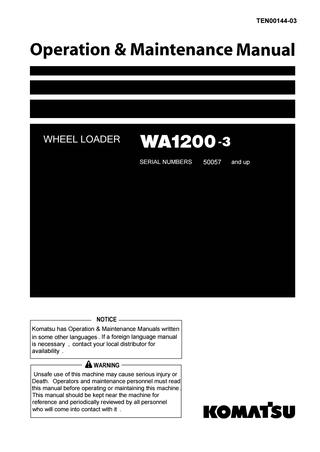 download KOMATSU WA1200 3 Wheel Loader Operation able workshop manual