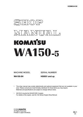 download KOMATSU WA150 5 Wheel Loader Operation able workshop manual
