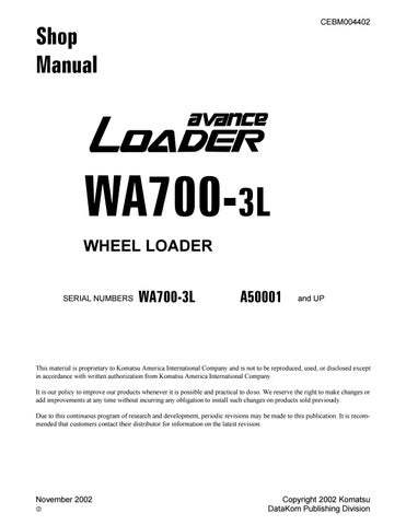 download KOMATSU WA700 3 Wheel Loader + Field ASSEMBLY Instruction + Operation able workshop manual