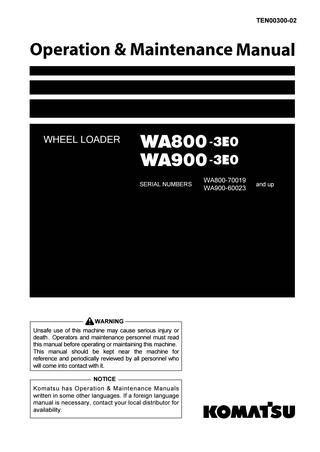 download KOMATSU WA800 3E0 WA900 3E0 Wheel Loader able workshop manual