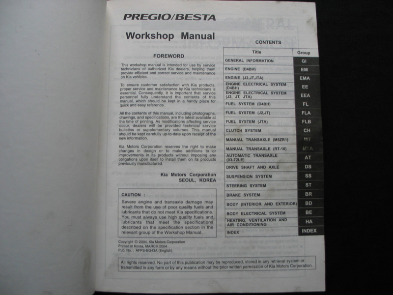 download Kia Pregio workshop manual