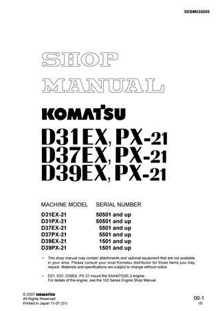 download Komatsu Crawler Dozers D31EX 21 D31PX 21 D37EX 21 D37PX 21 D39EX 21 D39PX 21 able workshop manual