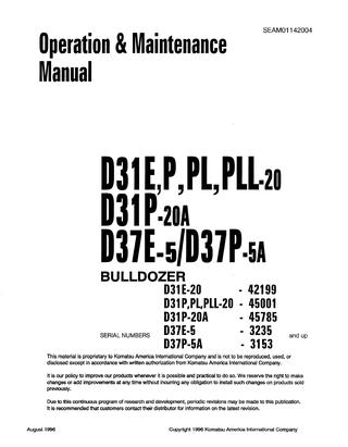 download Komatsu D37E 5 Bulldozer able workshop manual