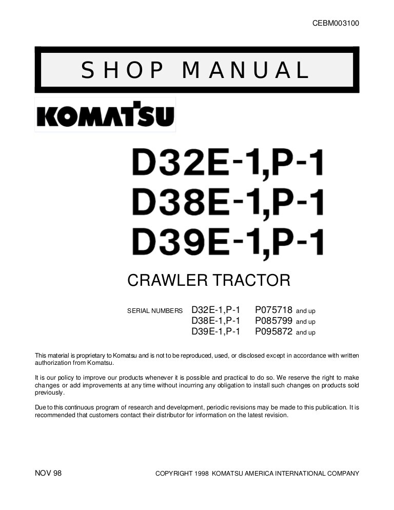 download Komatsu D39E 1 D39P 1 Bulldozer able workshop manual