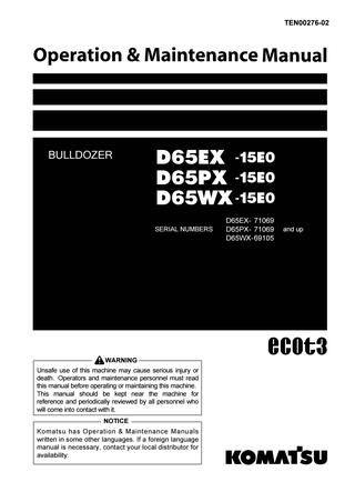 download Komatsu D65EX 15E0 D65PX 15E0 Bulldozer Operation able workshop manual