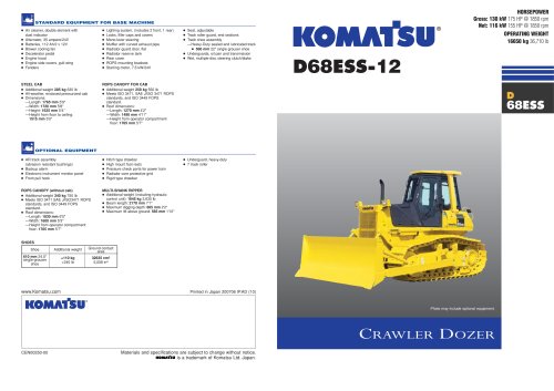 download Komatsu D68ESS 12 Bulldozer able workshop manual