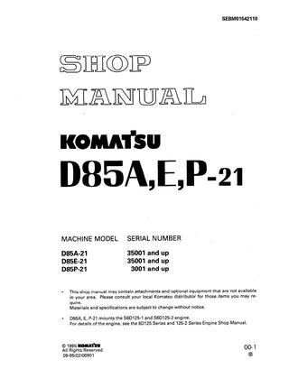 download Komatsu D85P 21 Dozer Bulldozer able workshop manual