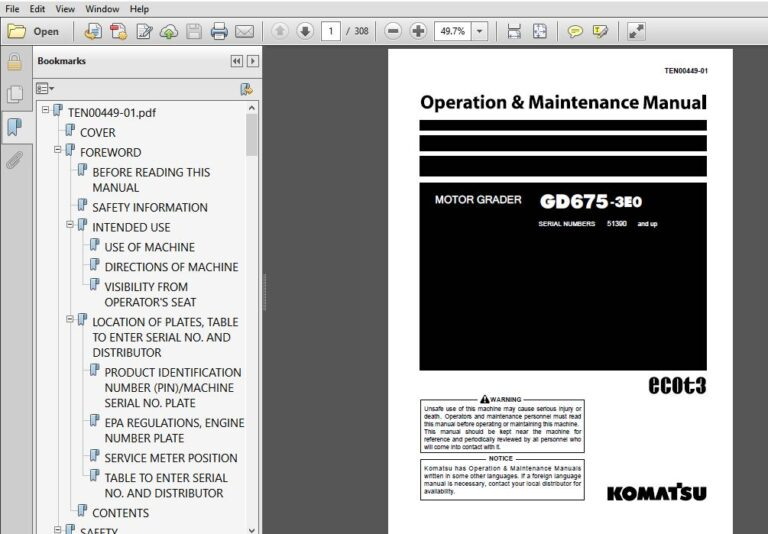 download Komatsu GD675 3E0 Motor Grader able workshop manual
