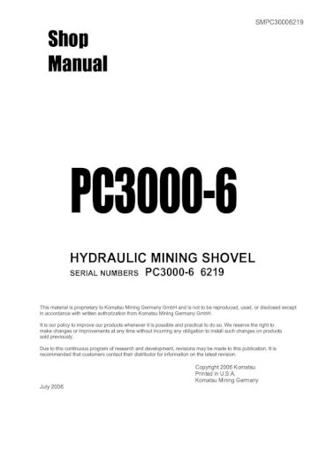 download Komatsu Hydraulic Mining Shovel PC3000 6 General Assembly Procedure able workshop manual