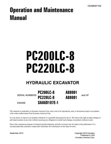 download Komatsu PC220 8 PC220LC 8 operation manual. able workshop manual