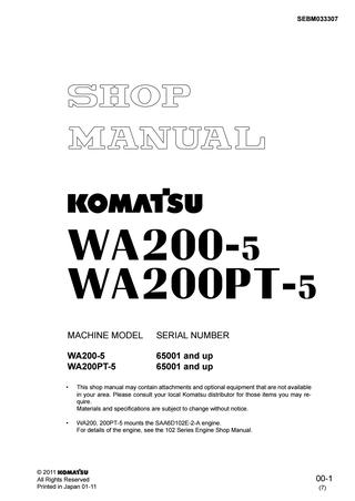 download Komatsu WA200 5 WA200PT 5 Wheel Loader able workshop manual