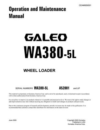 download Komatsu WA380 6 Galeo wheel loader able workshop manual