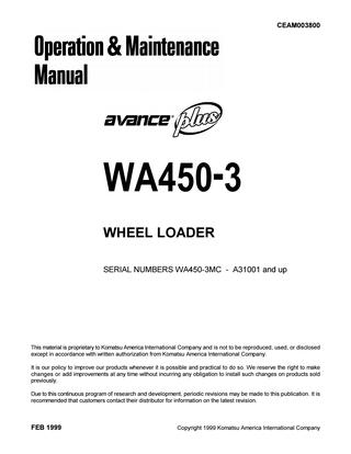 download Komatsu WA450 3MC WA450 3 Avance Plus Wheel Loader able workshop manual