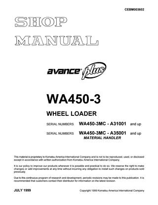 download Komatsu WA450 3MC WA450 3 Avance Plus Wheel Loader able workshop manual
