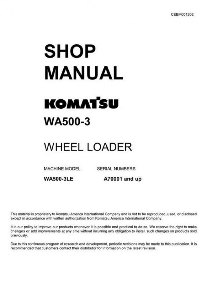 download Komatsu WA500 1 Wheel Loader 10001 up able workshop manual