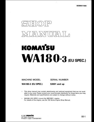 download Komatsu wa180 3 wheel loader able workshop manual