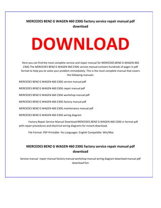 download MERCEDES BENZ G WAGEN 460 230G workshop manual