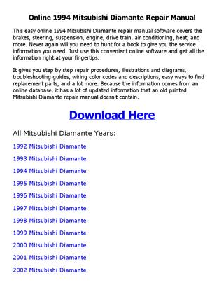 download Mitsubishi Diamante workshop manual