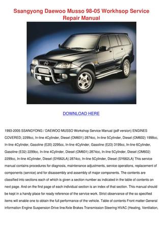 download SsangYong Musso Daewoo Musso workshop manual