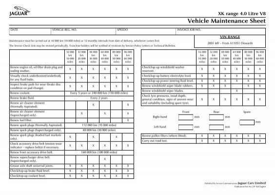 download XK range 4.0 Litre V8 Vehicle Sheet workshop manual